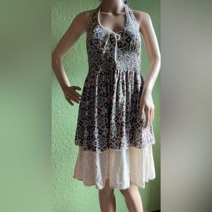 GO International MultiPrint Layered Halter Dress Large New with Tags